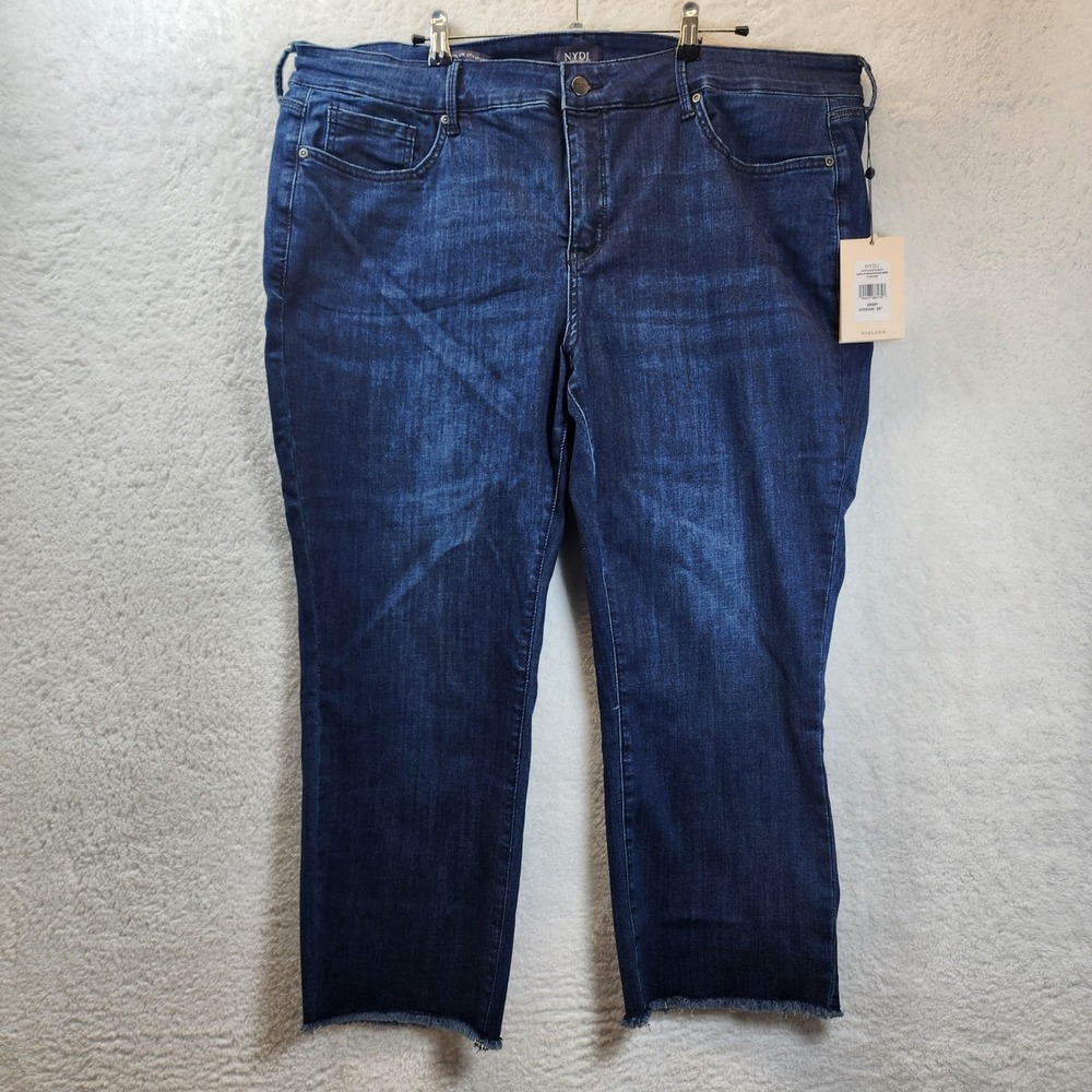NYDJ Womens Marilyn Straight Lift Tuck Jeans Frayed Festival Petite Stretch 20WP